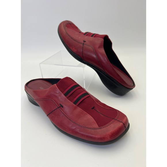 Nine West Shoes - Nine West Renny Red Leather Slide Mules Womens 7.5 Square Low Wedge 90's Heels